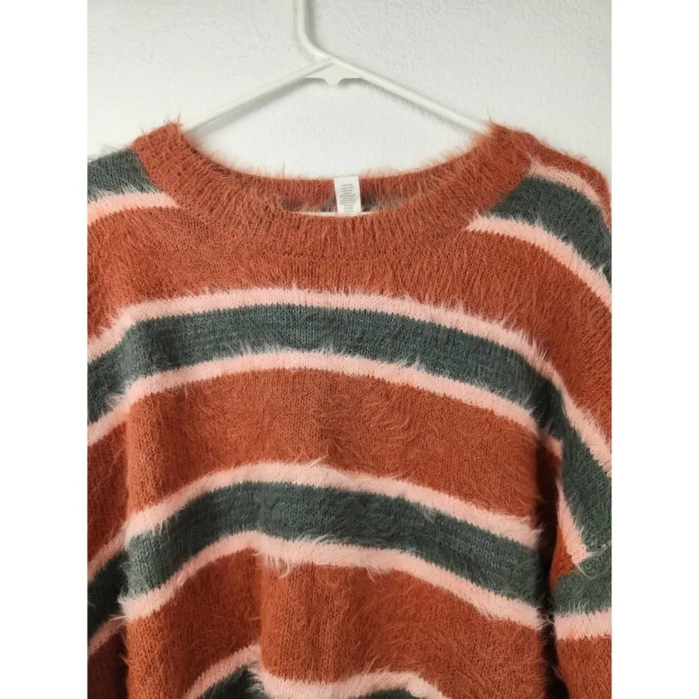 Full Tilt Cropped Striped Sweater Size XL Long Sleeve Orange Green